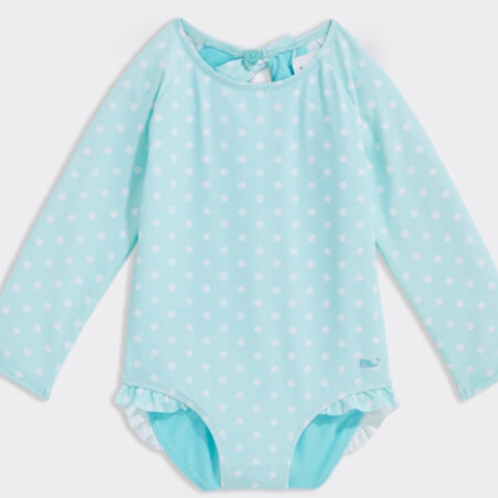 NWT Vineyard Vines Big Girls Ment Green Polka Dot Kids One Piece Swimwear XL(16)